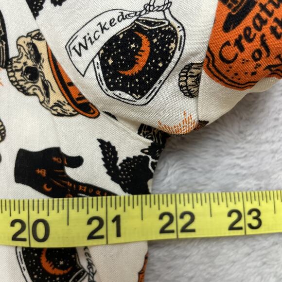 Spirit Halloween Crop Top Womens XL Button Up Tie Front Spooky Skull Witchy Bat - Picture 7 of 8